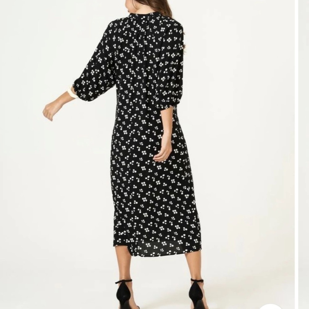 J. Jill Blue Floral slouchy Crinkle Rayon V-Neck Ruffle Hem Midi Dress Womens M - Picture 7 of 12